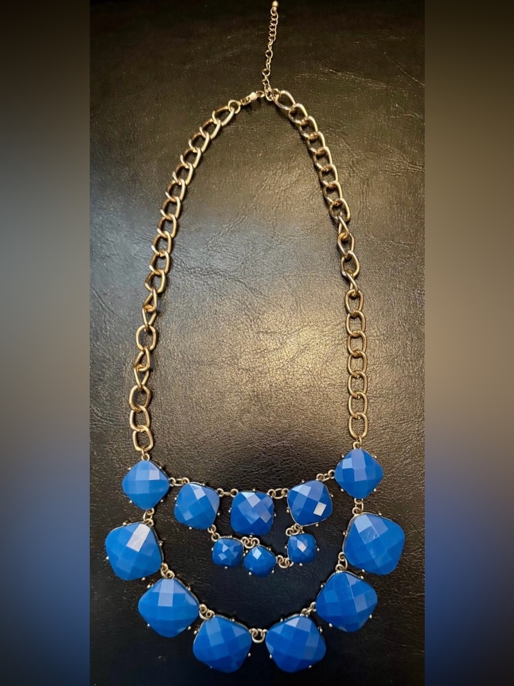 Three tier blue stone fashion statement necklace